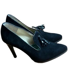 Peter Kaiser Holm High Front Court Black Suede Heels with Tassels Size 9